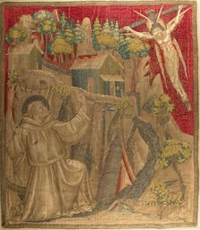 Textile with Saint Francis Receiving the Stigmata, Italian, late 14th century. Creator: Unknown