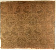 Textile Fragment with Recumbent Harts, Eagles, Clouds, and Sunrays, Italian, 1390s. Creator: Unknown