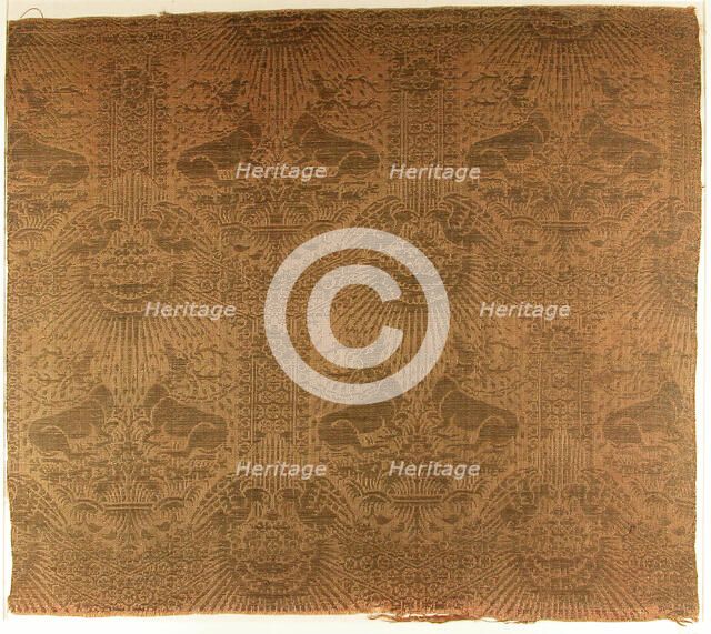 Textile Fragment with Recumbent Harts, Eagles, Clouds, and Sunrays, Italian, 1390s. Creator: Unknown.