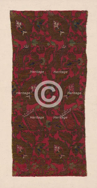 Textile Fragment with the Nasrid Coat of Arms, Spain, Nasrid Dynasty (1232-1492), c. 1400. Creator: Unknown.