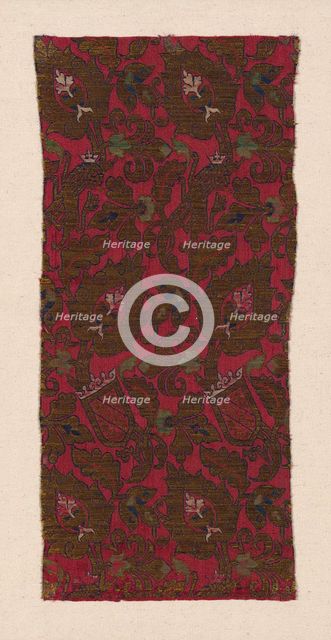 Textile Fragment with the Nasrid Coat of Arms, Spain, Nasrid Dynasty (1232-1492), c. 1400. Creator: Unknown.