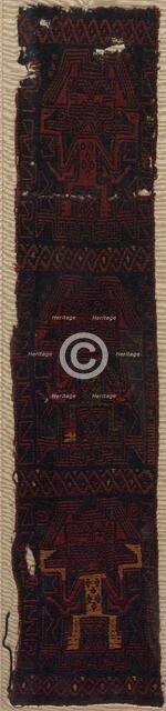 Textile Fragment with Three Frontal Deities and Interlace Pattern, 700 - 400 BC. Creator: Unknown.