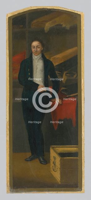 Textile merchant with bolts of cloth, 1816. Creator: Jozef Czauczik.