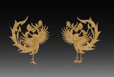Textile Ornaments(?): Pair of Phoenixes, c. 8th century. Creator: Unknown