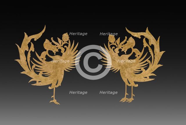 Textile Ornaments(?): Pair of Phoenixes, c. 8th century. Creator: Unknown.