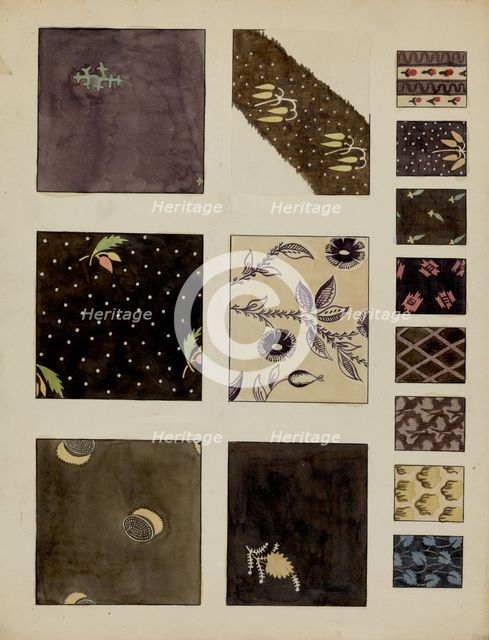 Textiles from Patchwork Quilt, c. 1936. Creator: Millia Davenport.