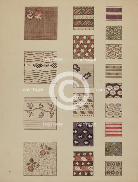 Textiles from Quilt, c. 1936. Creator: Millia Davenport.