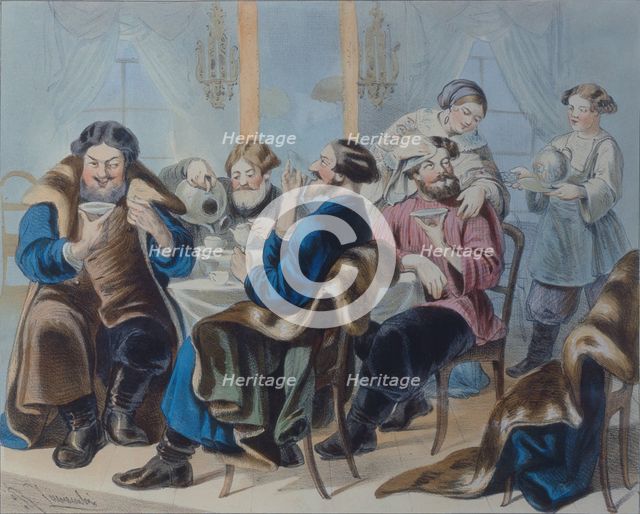 Tea and Sugar. Tea drinking in a tavern, First quarter of 19th century Artist: Zhukovsky, Rudolf Kasimirovich (1814-1886)