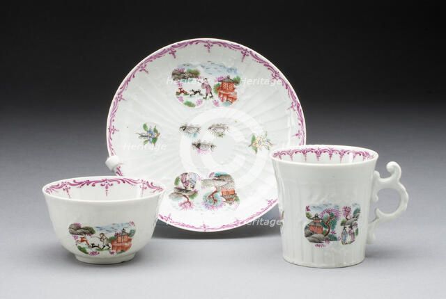 Tea Bowl, Coffee Cup, and Saucer, Worcester, c. 1760. Creator: Royal Worcester.