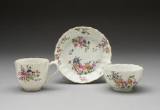Tea Bowl, Coffee Cup, and Saucer, Worcester, c. 1765. Creator: Royal Worcester