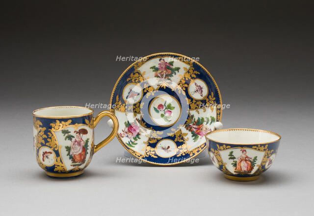 Tea Bowl, Coffee Cup, and Saucer, Worcester, c. 1765. Creator: Royal Worcester.