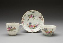Tea Bowl, Coffee Cup, and Saucer, Worcester, c. 1765. Creator: Royal Worcester