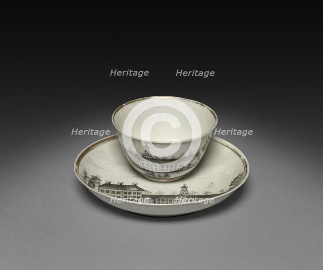 Tea Bowl and Saucer with View of Town (Cleves?), c. 1770-1785. Creator: Unknown.