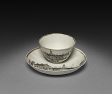 Tea Bowl and Saucer with View of Town (Cleves?), c. 1770-1785. Creator: Unknown