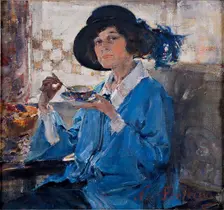 Tea in Santa Monica (Portrait of Mrs Krag), 1923. Creator: Nikolay Feshin