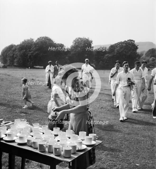 Tea interval at a cricket match, Lewes, East Sussex, 1959. Artist: John Gay