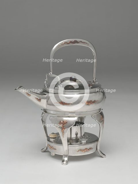 Tea kettle, 1877, and stand, 1889.  Creator: Tiffany & Co.