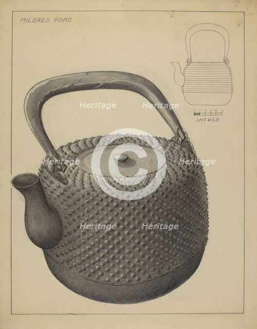 Tea Kettle, c. 1936. Creator: Mildred Ford.