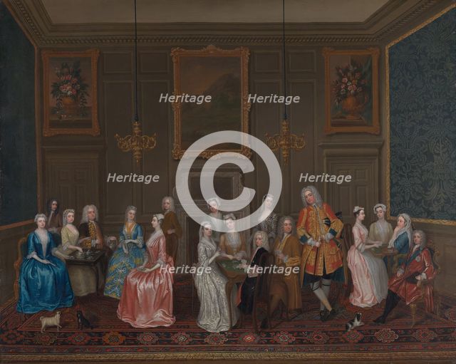 Tea Party at Lord Harrington's House, St. James's, 1730. Creator: Philips, Charles (c. 1703-1747).