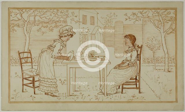 Tea Party for Two Outside, 1866-1901. Creator: Catherine Greenaway.