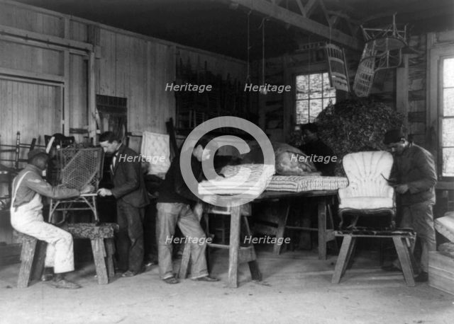 Teacher and four students making furniture at Hampton Institute, Hampton, Va., 1899 or 1900. Creator: Frances Benjamin Johnston.