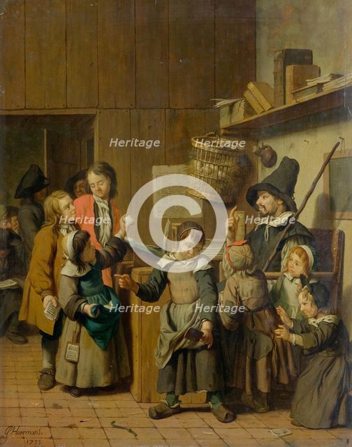 Teacher and school children in the classroom, 1733. Creator: Horemans, Jan Josef, the Younger (1714-1790).
