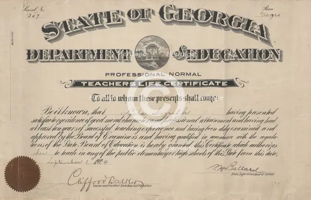 Teaching certificate, 1924. Creator: Unknown.