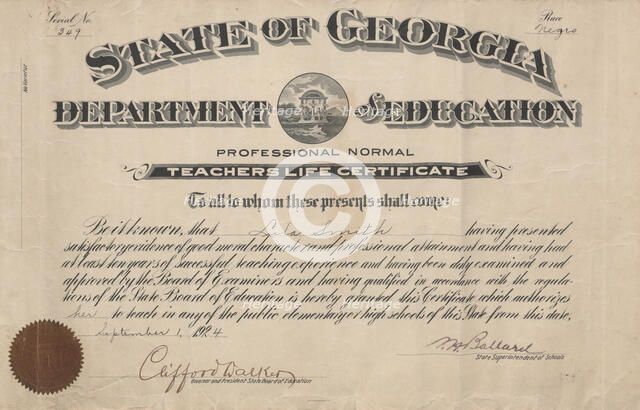 Teaching certificate, 1924. Creator: Unknown.