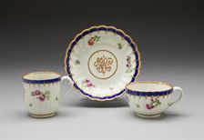 Teacup, Coffee Cup, and Saucer, Worcester, 1775/80. Creator: Royal Worcester