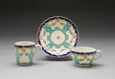 Teacup, Coffee Cup, and Saucer, Worcester, c. 1775. Creator: Royal Worcester
