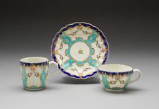Teacup, Coffee Cup, and Saucer, Worcester, c. 1775. Creator: Royal Worcester