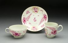 Teacup, Coffee Cup, and Saucer, Worcester, c. 1770. Creator: Royal Worcester