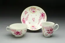Teacup, Coffee Cup, and Saucer, Worcester, c. 1770. Creator: Royal Worcester