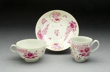Teacup, Coffee Cup, and Saucer, Worcester, c. 1770. Creator: Royal Worcester