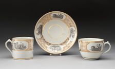 Teacup, Coffee Cup, and Saucer, Worcester, c. 1800. Creator: Royal Worcester