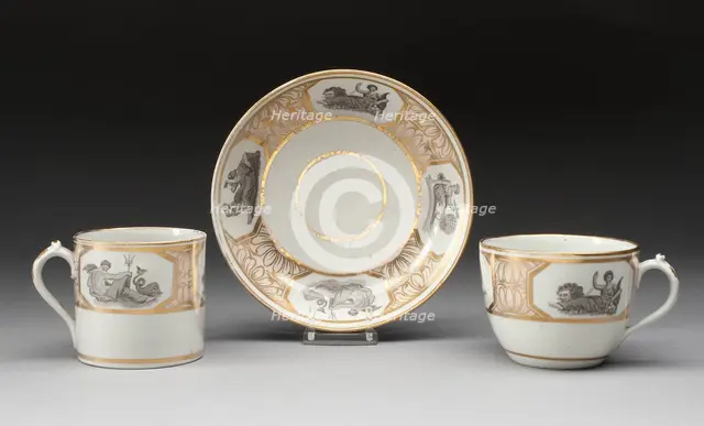 Teacup, Coffee Cup, and Saucer, Worcester, c. 1800. Creator: Royal Worcester.