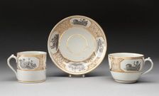 Teacup, Coffee Cup, and Saucer, Worcester, c. 1800. Creator: Royal Worcester
