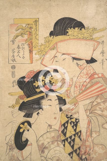 Teahouse girl and servant: Snow..., late 18th century. Creator: Kitagawa Utamaro.
