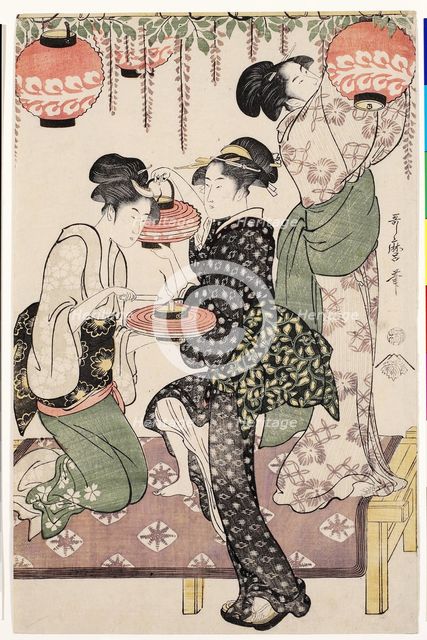 Teahouse girls under a wistaria espalier, 1795. Artist: Utamaro, Kitagawa (1753-1806)