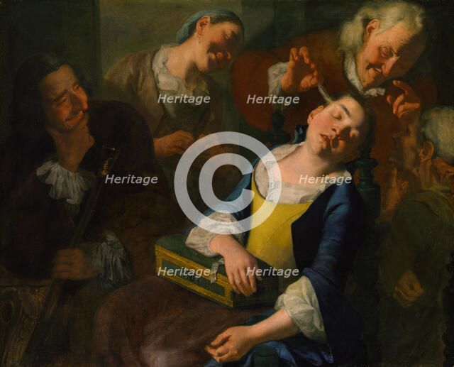 Teasing a Sleeping Girl, ca. 1760. Creator: Gaspare Traversi.