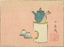 Teapot and cups, section of a sheet from a series of untitled harimaze prints, c. 1850s. Creator: Ando Hiroshige