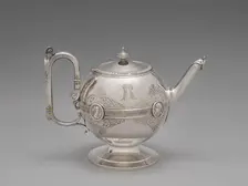 Teapot for the Medallion pattern tea and coffee service, 1864-1867. Creators: George Wilkinson, Gorham Manufacturing Company, J.E. Caldwell & Co