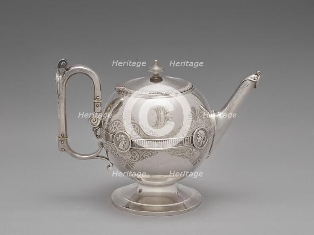 Teapot for the Medallion pattern tea and coffee service, 1864-1867. Creators: George Wilkinson, Gorham Manufacturing Company, J.E. Caldwell & Co.