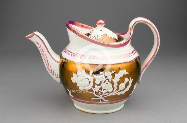 Teapot with Symbols of England, Ireland, and Scotland, Staffordshire, c. 1830. Creator: Staffordshire Potteries.