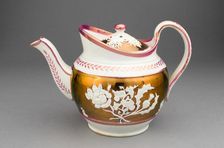 Teapot with Symbols of England, Ireland, and Scotland, Staffordshire, c. 1830. Creator: Staffordshire Potteries