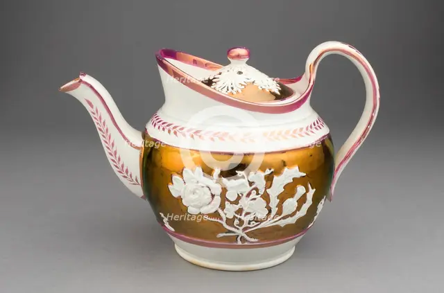 Teapot with Symbols of England, Ireland, and Scotland, Staffordshire, c. 1830. Creator: Staffordshire Potteries.