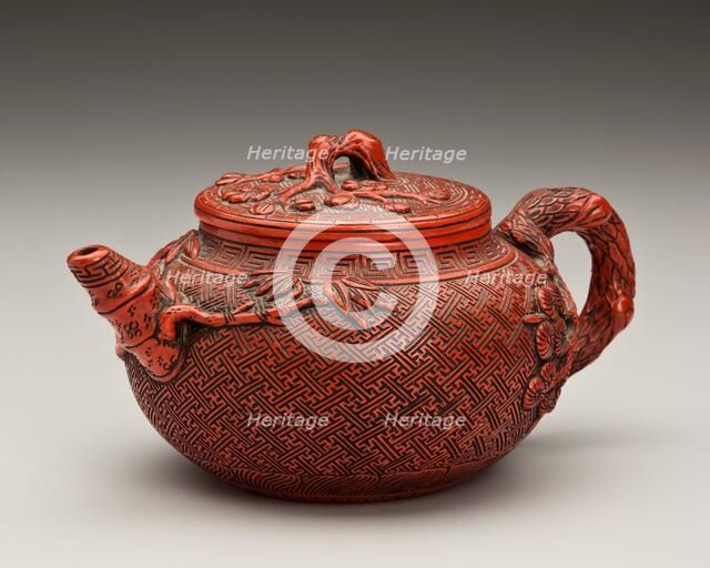 Teapot with plum and bamboo design, 1800s. Creator: Unknown.