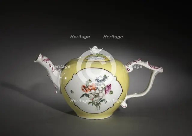 Teapot (yellow and decorated with floral design), c. 1750-1770. Creator: Meissen Porcelain Factory (German).