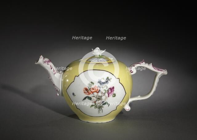 Teapot (yellow and decorated with floral design), c. 1750-1770. Creator: Meissen Porcelain Factory (German).