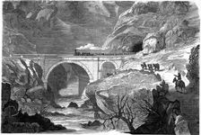Techas Gorge, bridge over the Bayas river in the Railroad Bilbao to Tudela, engraving 1860